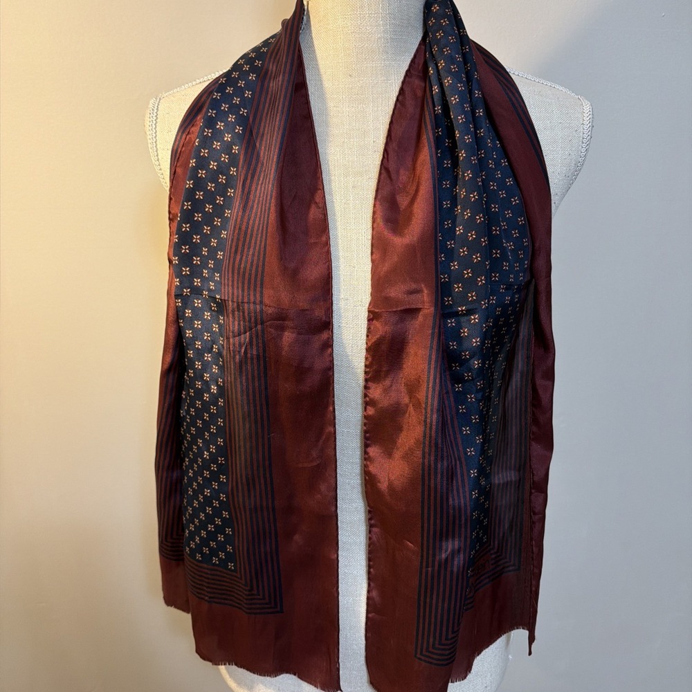 Calvin Klein Silk Scarf Burgandy & Navy 53" By 15.5"